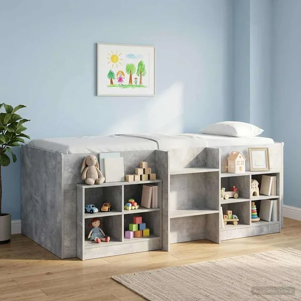 Cadre de Lit Élevé pour Enfants Gris béton 90 x 190 cm
