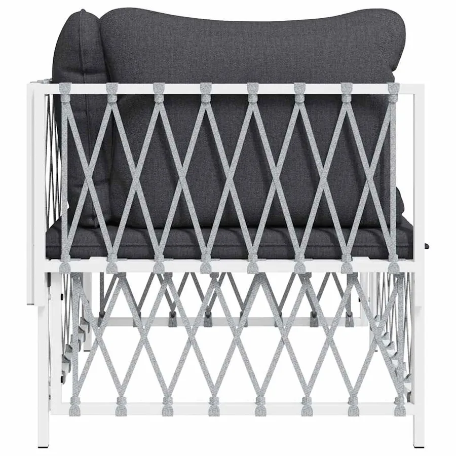 Canapé d'angle de jardin avec coussins blanc tissu tissé - 5