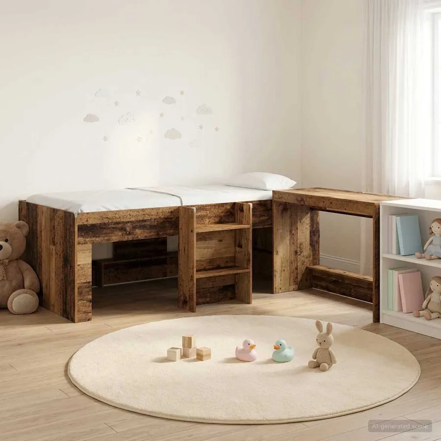 Lit haut pour enfants avec bureau Bois ancien 90 x 190 cm