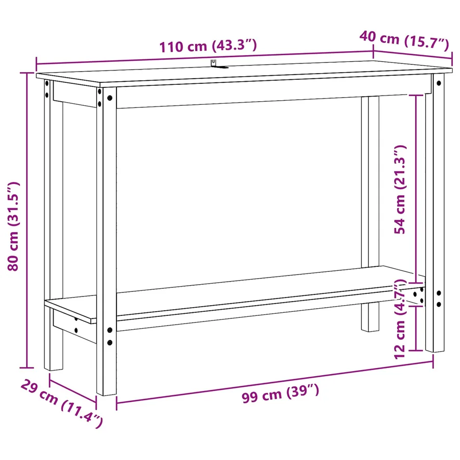 Table console Brun Ciré 110 x 40 x 80 cm Pin massif - 7
