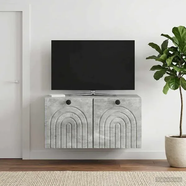 Meuble TV mural Gris béton 59,5 x 41 x 30 cm Bois d'ingénierie