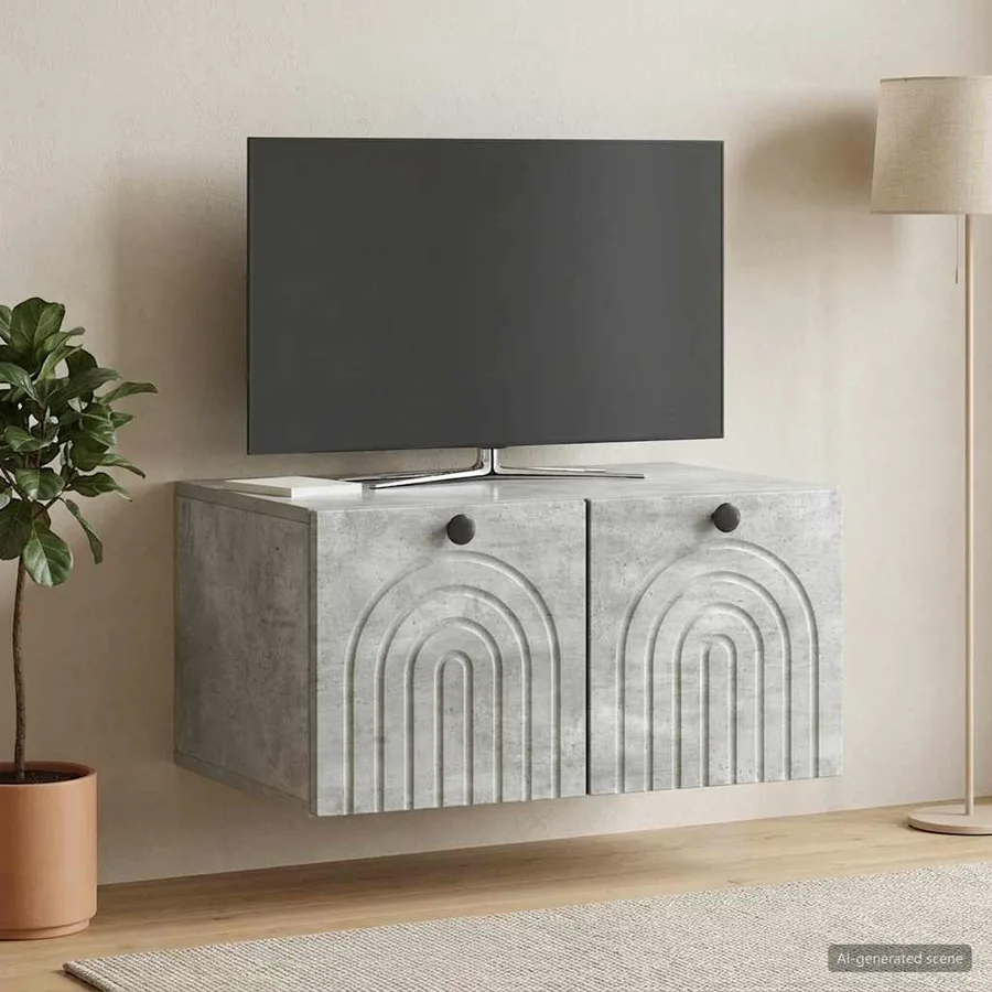 Meuble TV mural Gris béton 59,5 x 41 x 30 cm Bois d'ingénierie - 4