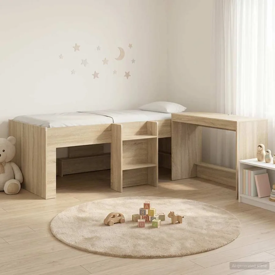 Cadre de Lit avec Bureau 2 pc Chêne Sonoma Bois d'ingénierie