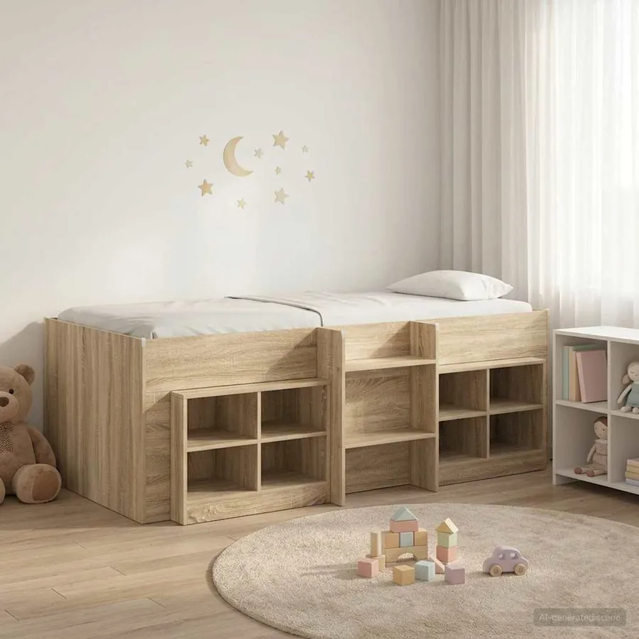Cadre de lit en loft avec armoire 3 pc Chêne Sonoma