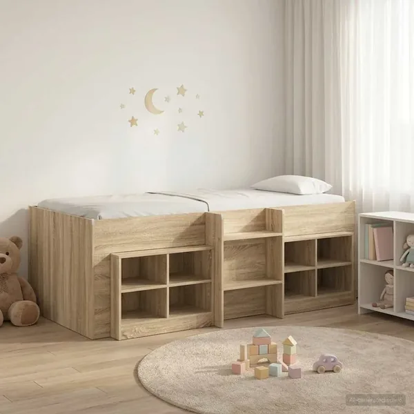 Cadre de lit en loft avec armoire 3 pc Chêne Sonoma
