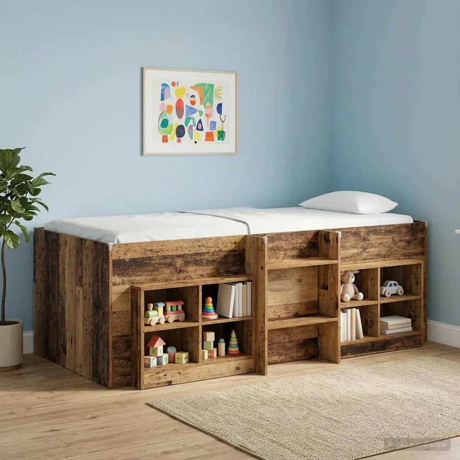 Cadre de Lit Élevé pour Enfants Bois ancien 90 x 200 cm