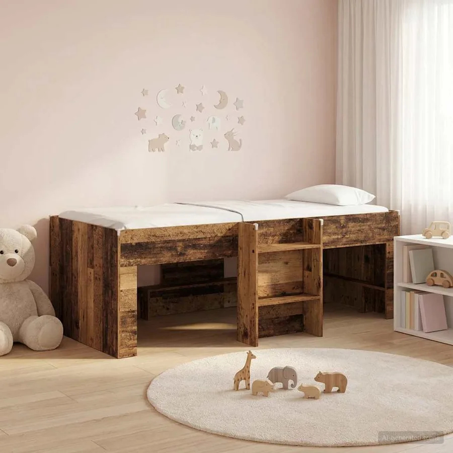 Cadre de Lit Élevé pour Enfants Bois ancien 90 x 200 cm - 3