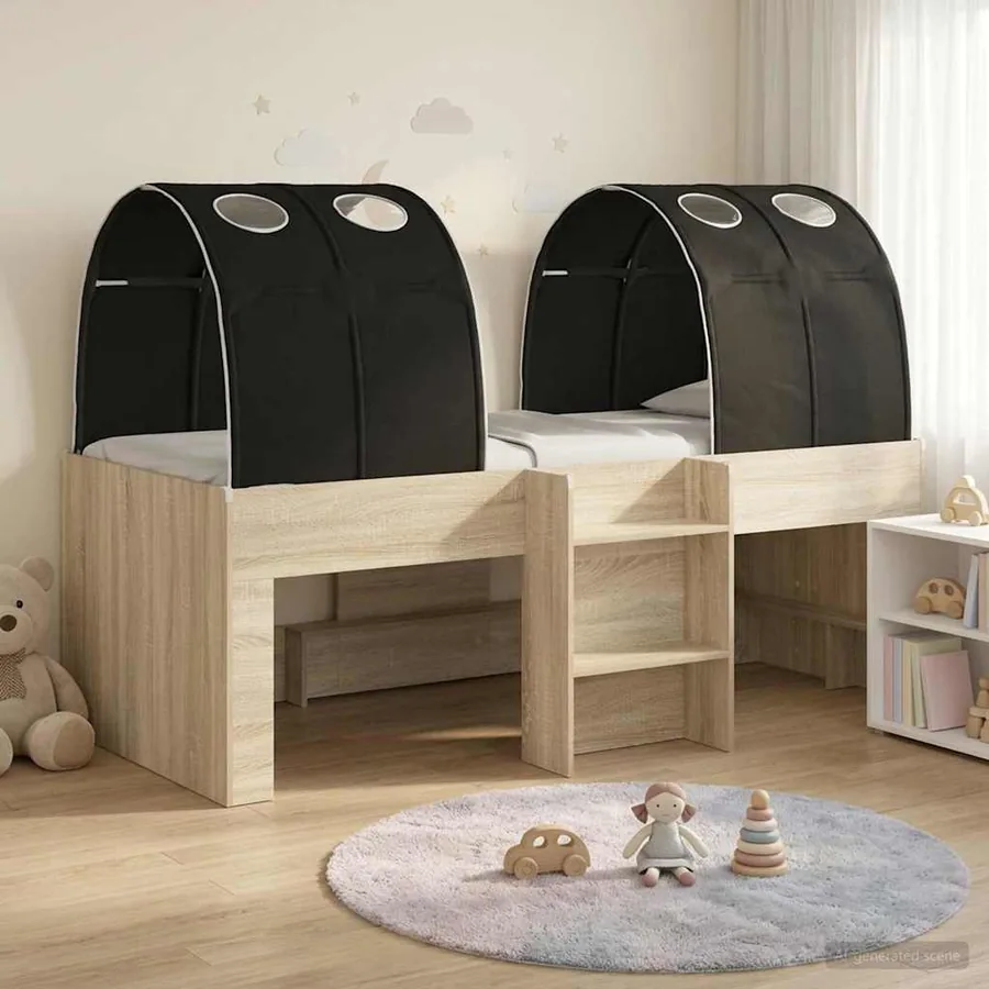 Lit Haut pour Enfants avec Tunnel 3 pc Chêne Sonoma et noir