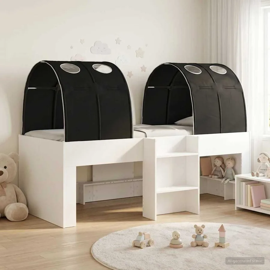 Lit Haut pour Enfants avec Tunnel 3 pc Blanc et noir