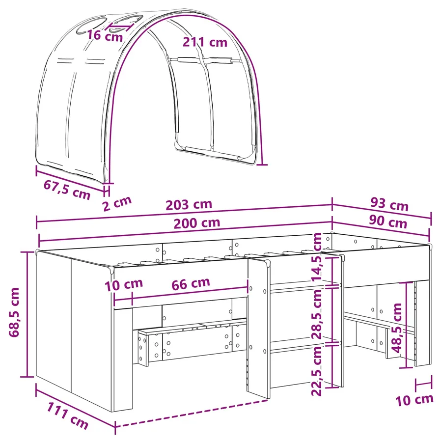 Lit Haut pour Enfants avec Tunnel 3 pc Blanc et noir - 11