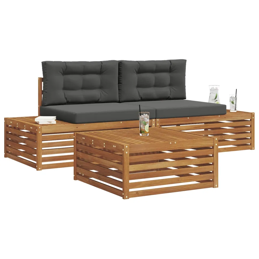 Ensemble de canapés d'extérieur 3 Pièce Naturel et Anthracite - 3