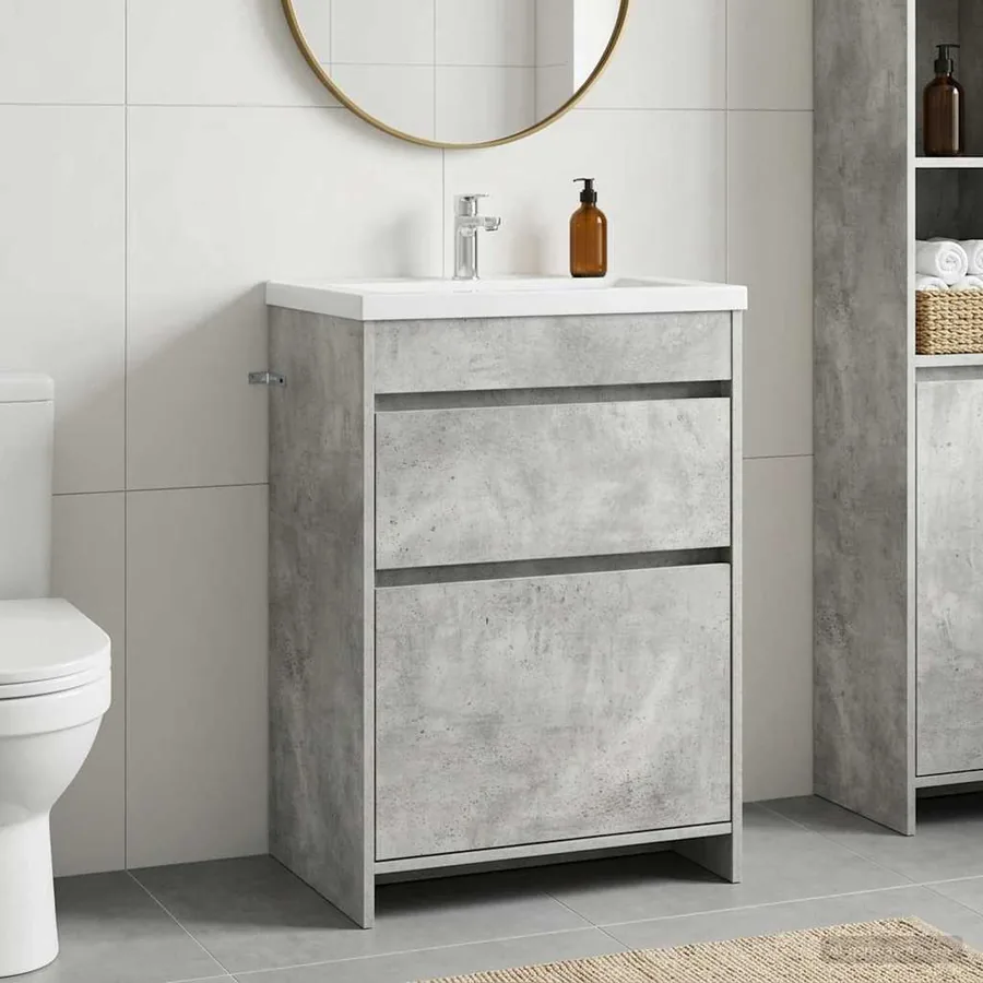 Meuble sous lavabo de salle de bain Gris béton