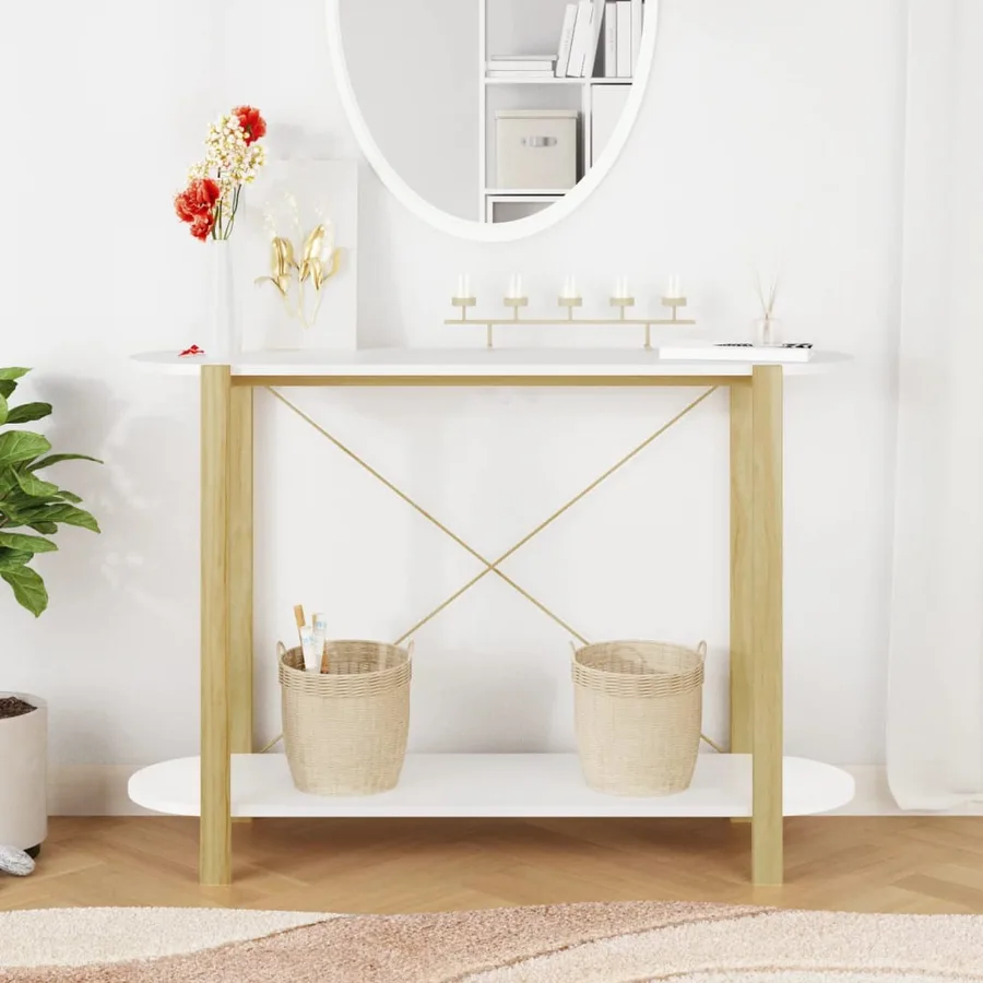 Table console Blanc 110x38x75 cm Bois d'ingénierie - 3
