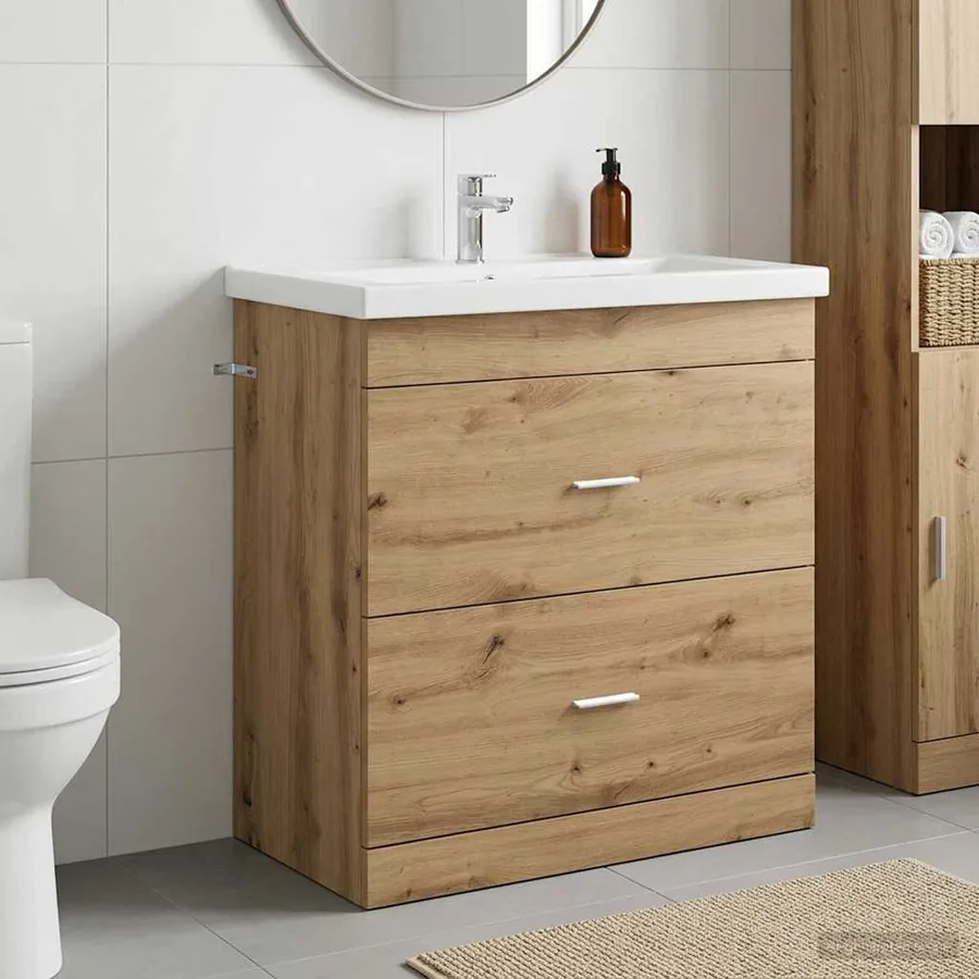 Meuble sous lavabo de salle de bain Chêne artisanal