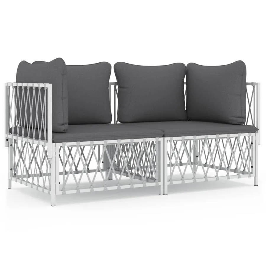 Salon de jardin avec coussins 2 pcs blanc acier - 2