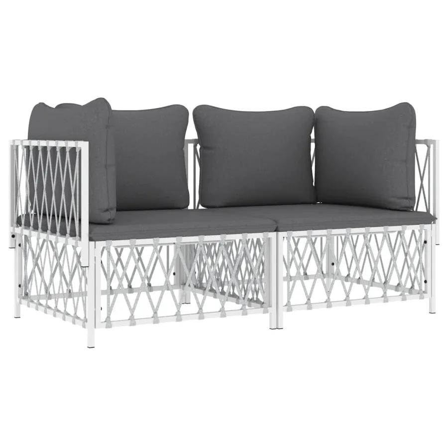 Salon de jardin avec coussins 2 pcs blanc acier - 3