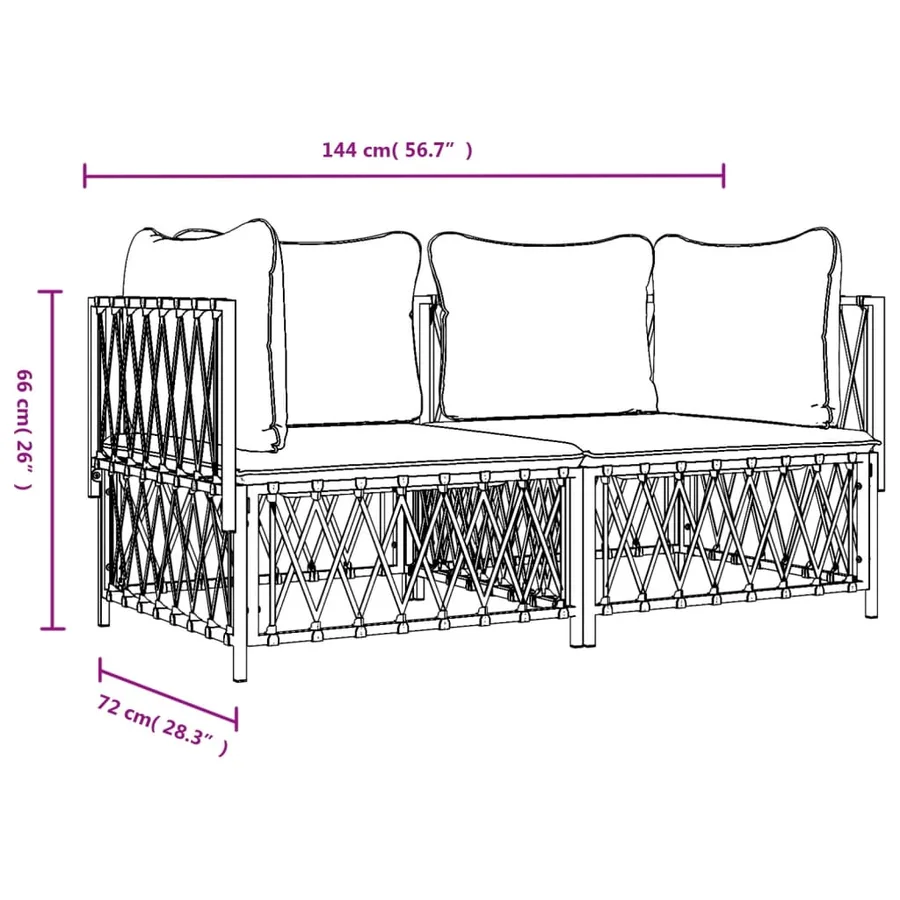Salon de jardin avec coussins 2 pcs blanc acier - 7