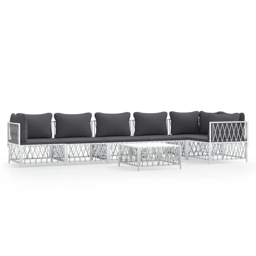 Salon de jardin 7 pcs avec coussins blanc acier - 2