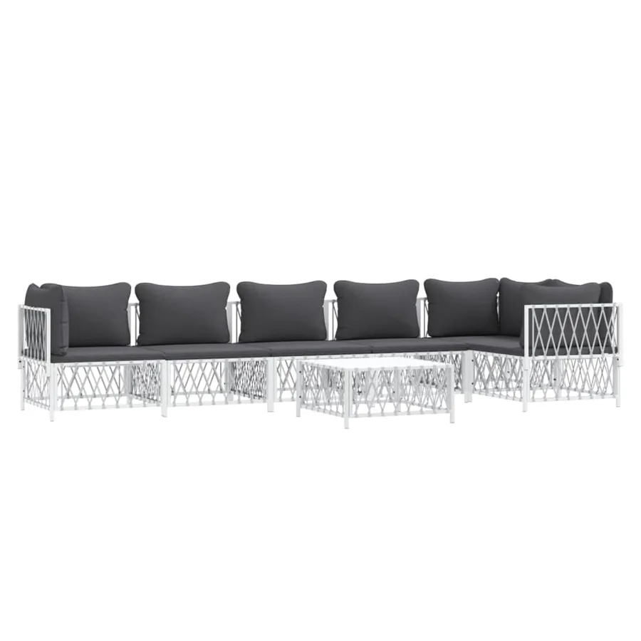 Salon de jardin 7 pcs avec coussins blanc acier - 3