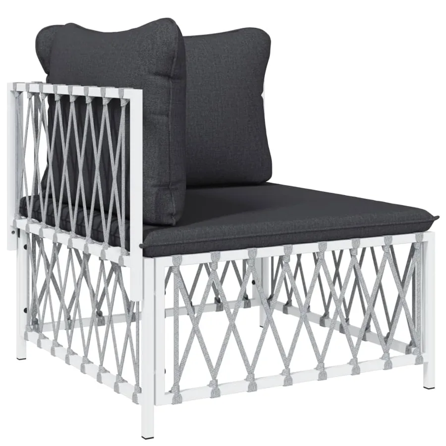Salon de jardin 7 pcs avec coussins blanc acier - 4