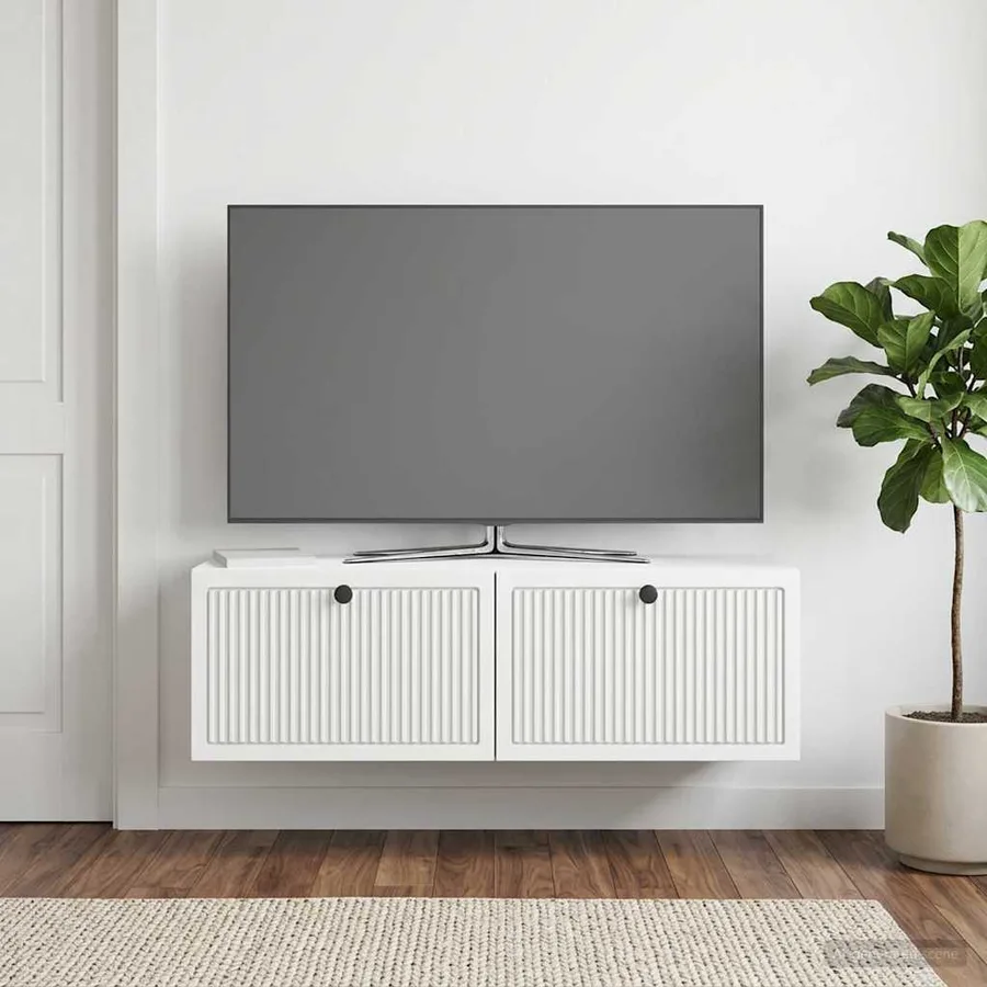 Meuble TV mural Blanc 98 x 31 x 30 cm Bois d'ingénierie - 4