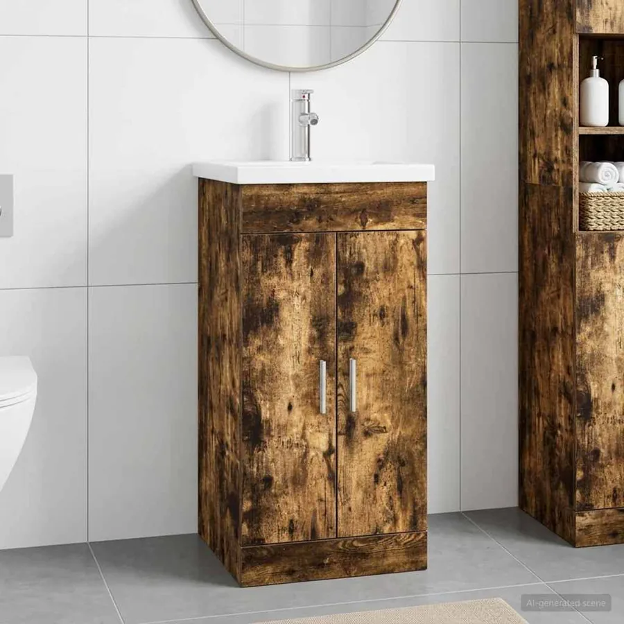 Meuble de salle de bain avec évier Chêne fumé 42 x 40 x 84,5 cm