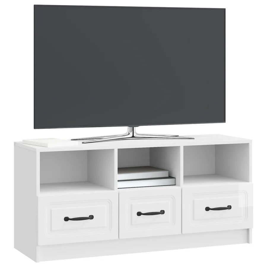 Meuble TV Blanc brillant 102 x 34,5 x 47 cm Bois d'ingénierie - 3