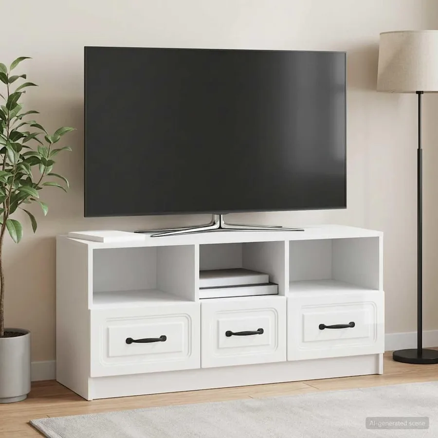 Meuble TV Blanc brillant 102 x 34,5 x 47 cm Bois d'ingénierie - 4