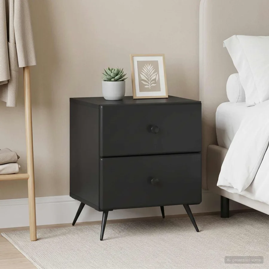 Cabinet de chevet avec tiroir 2 pcs Noir 43 x 34,5 x 47,5 cm - 4