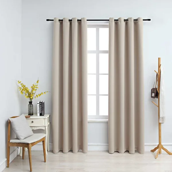 Rideaux occultants avec anneaux en métal 2 pcs Beige 140x245 cm