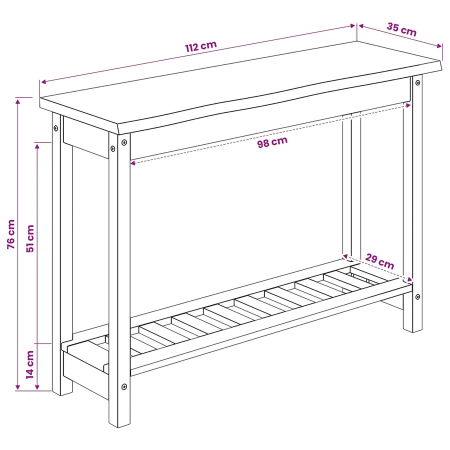 Table console EKAI Blanc 112 x 35 x 76 cm Bois de pin massif - 10
