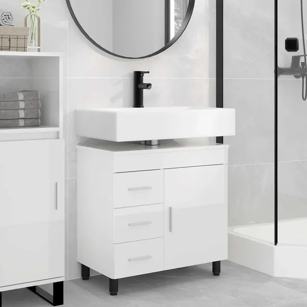 Unité de vanité de salle de bain Blanc brillant 60 x 35 x 60 cm