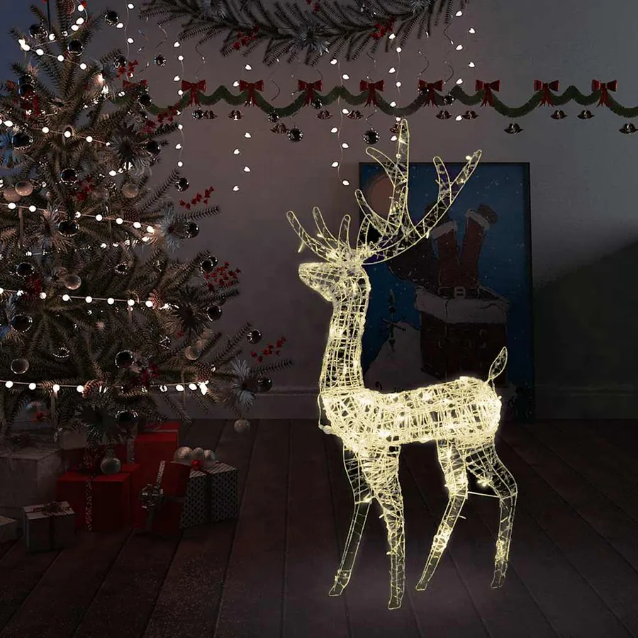 Renne de décoration de Noël Acrylique 140 LED blanc chaud 128 cm