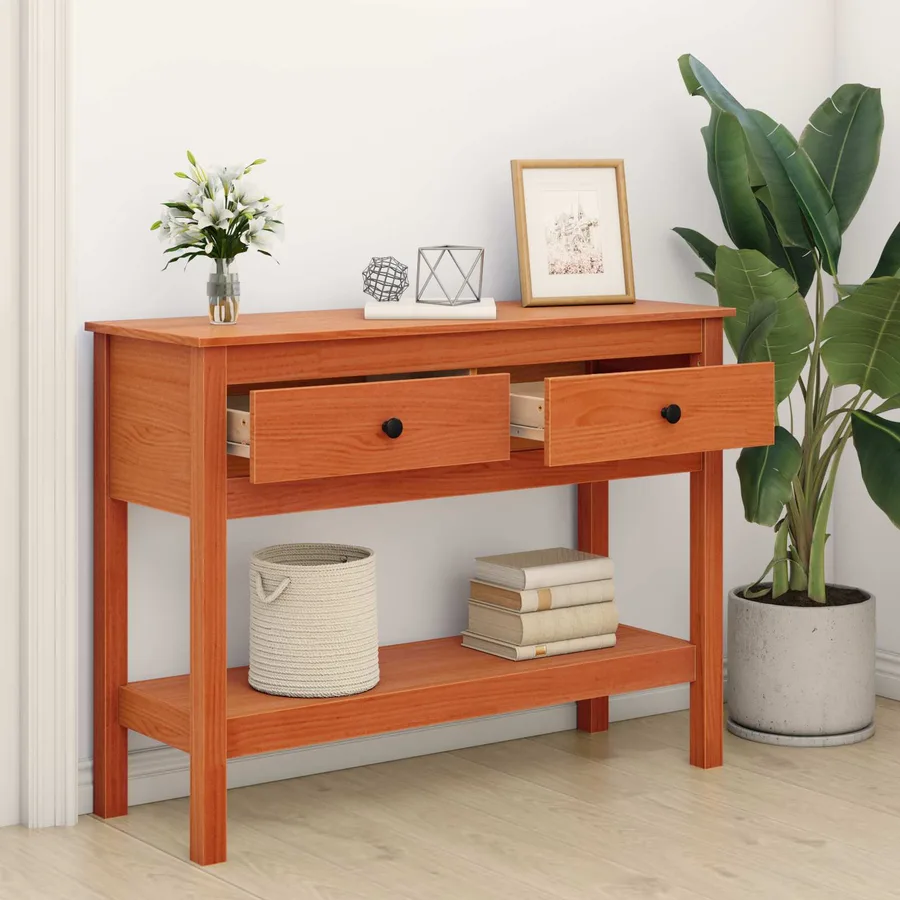 Table console Cire marron 100 x 35 x 75 cm Pin massif - 4