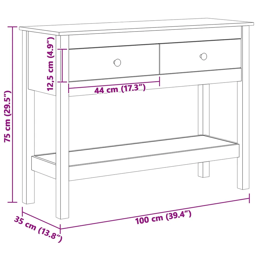 Table console Cire marron 100 x 35 x 75 cm Pin massif - 8