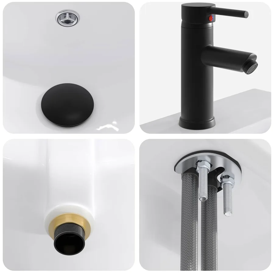 Lavabo de salle de bains Noir Mat 42 x 40 x 16,5 cm métal - 8