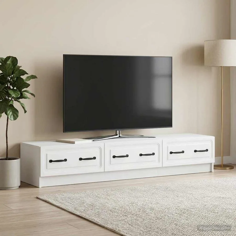 Meuble TV Blanc 147 x 34,5 x 27 cm Bois d'ingénierie - 4
