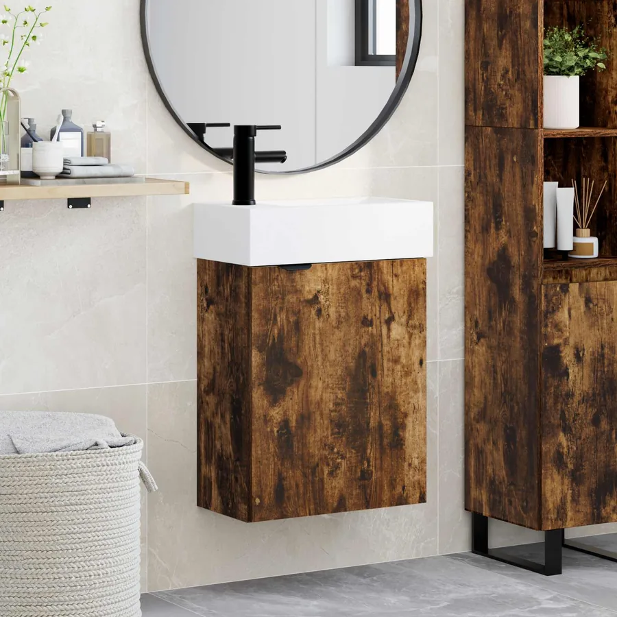Meuble de salle de bain avec robinet Chêne fumé