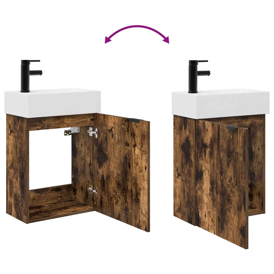 Meuble de salle de bain avec robinet Chêne fumé - 9