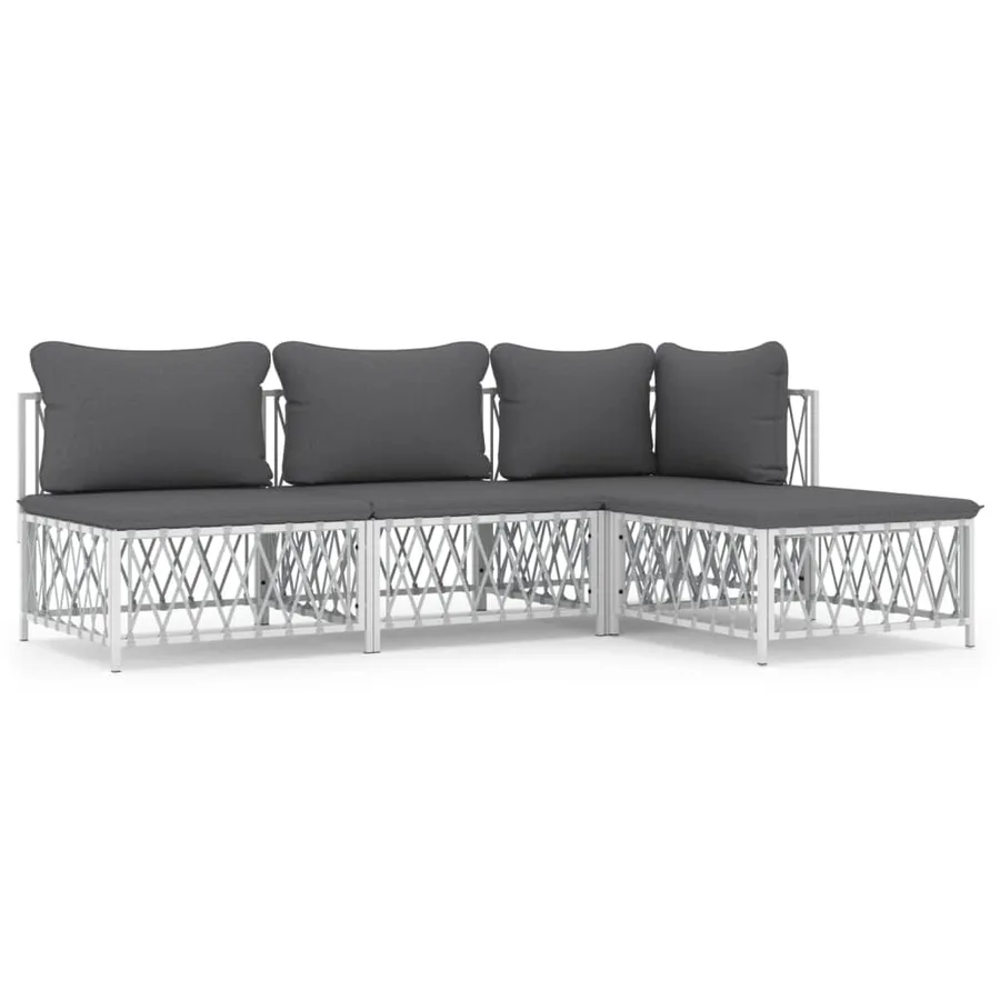 Salon de jardin 4 pcs avec coussins blanc acier - 2
