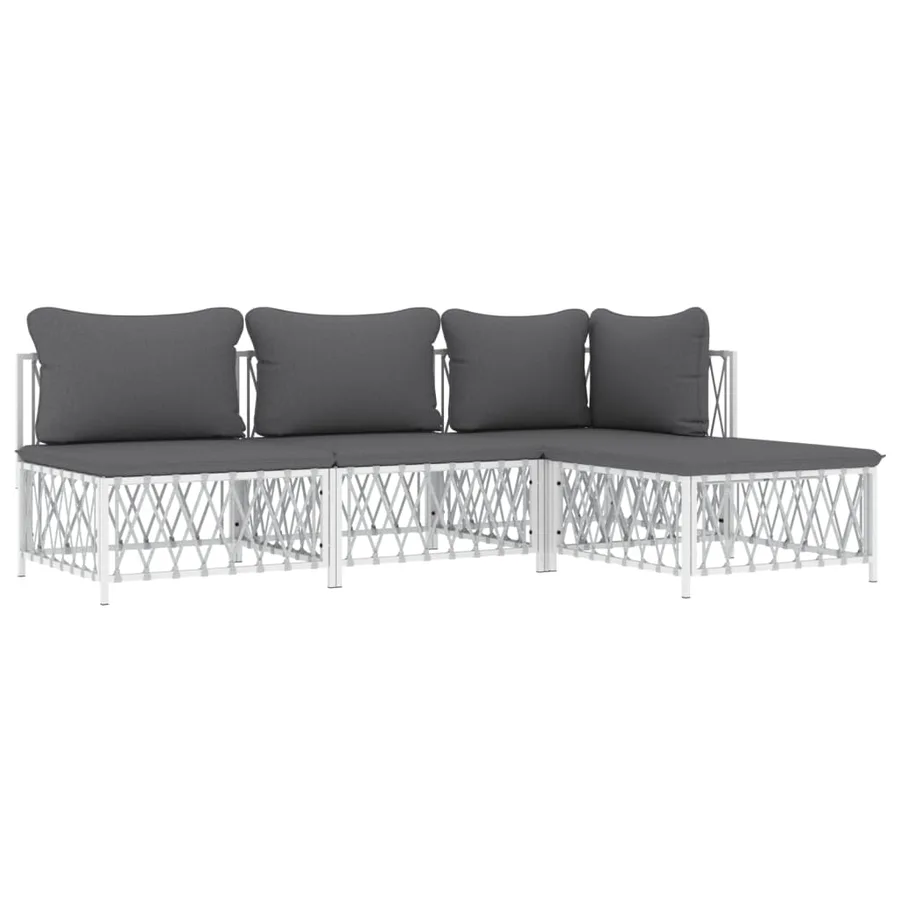 Salon de jardin 4 pcs avec coussins blanc acier - 3