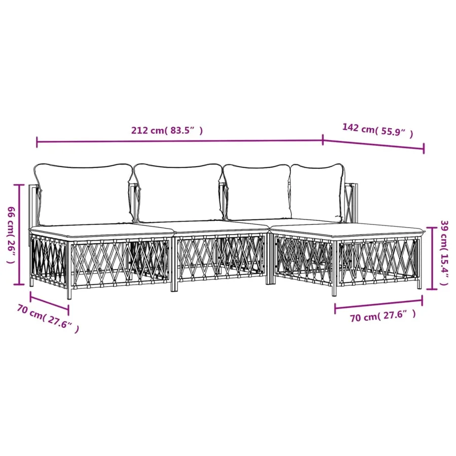 Salon de jardin 4 pcs avec coussins blanc acier - 9