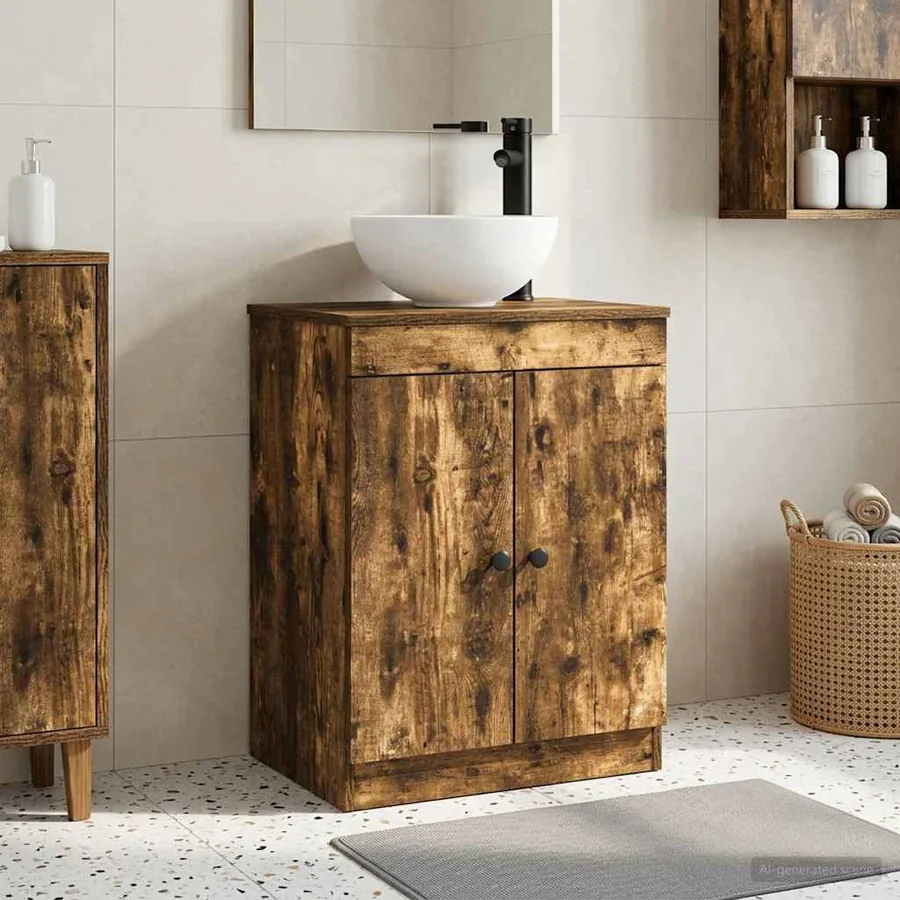 Meuble de salle de bain avec évier Chêne fumé 54 x 35 x 83 cm