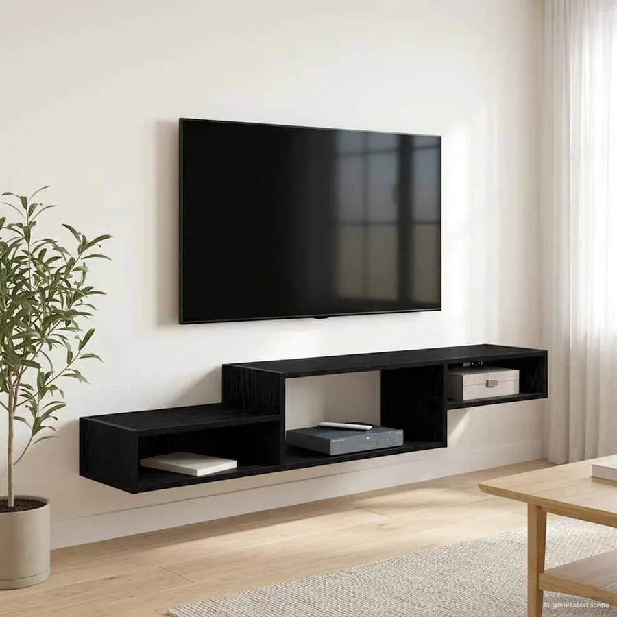 Meuble TV mural Montage mural Chêne noir 150 x 28 x 26 cm - 4