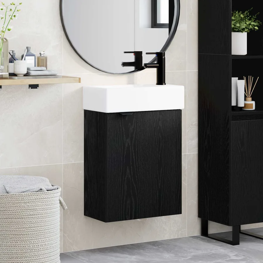 Meuble de salle de bain avec robinet Chêne noir