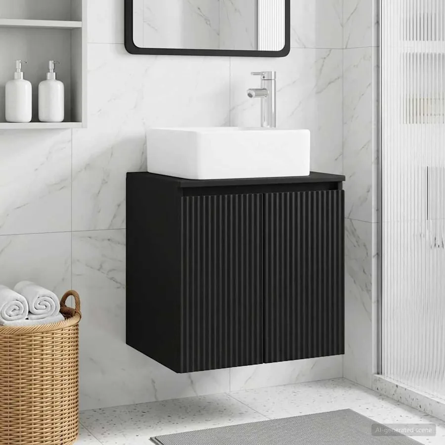 Vanité de lavabo mural Noir 53 x 35 x 63 cm Bois d'ingénierie