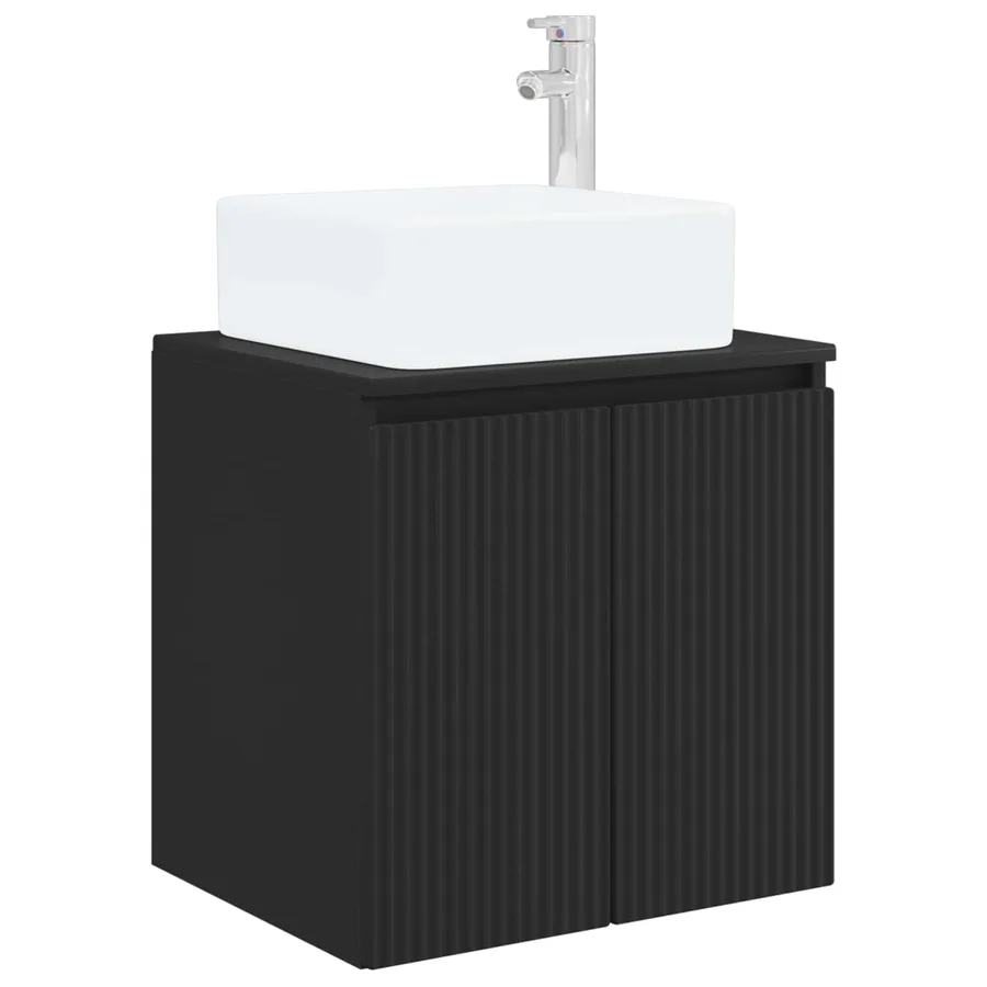 Vanité de lavabo mural Noir 53 x 35 x 63 cm Bois d'ingénierie - 2