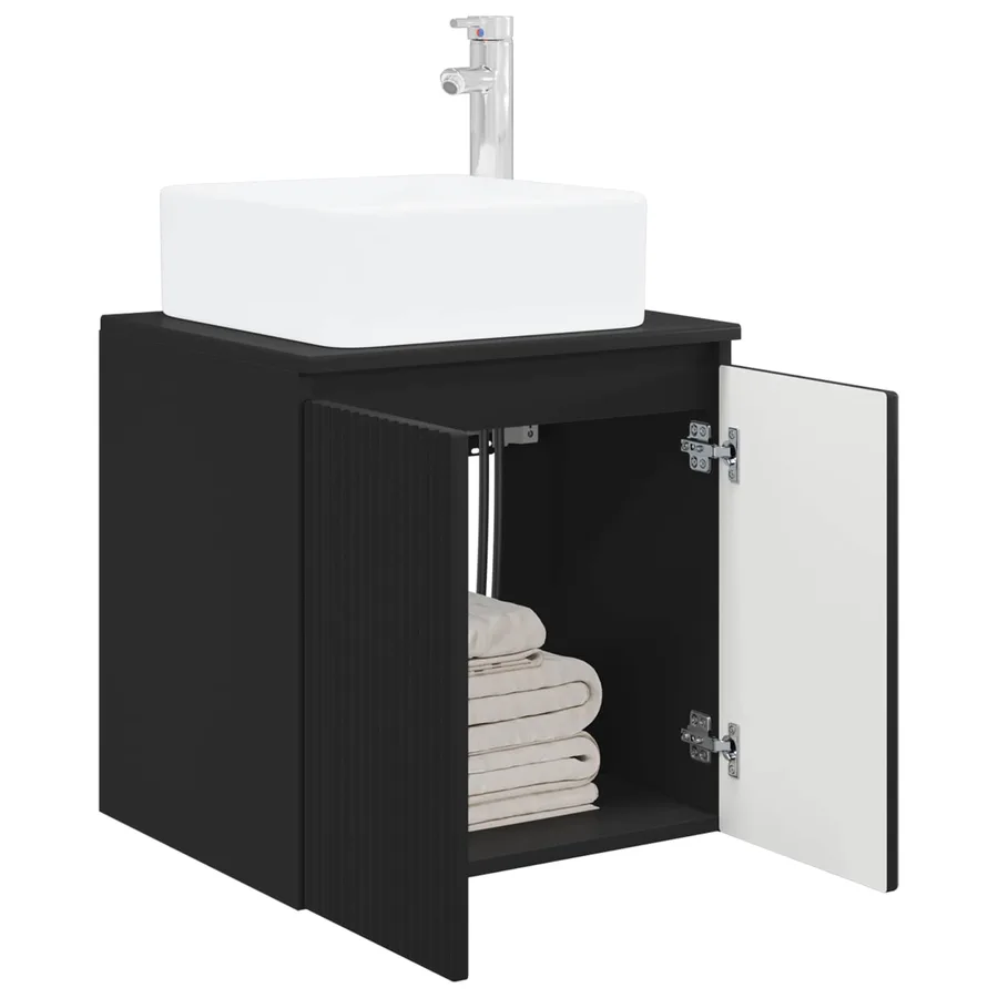Vanité de lavabo mural Noir 53 x 35 x 63 cm Bois d'ingénierie - 3