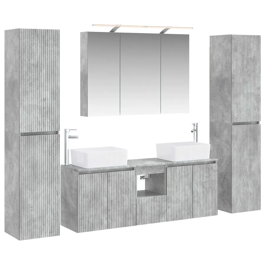 Ensemble de mobilier de salle de bain 6 pcs Gris béton - 2