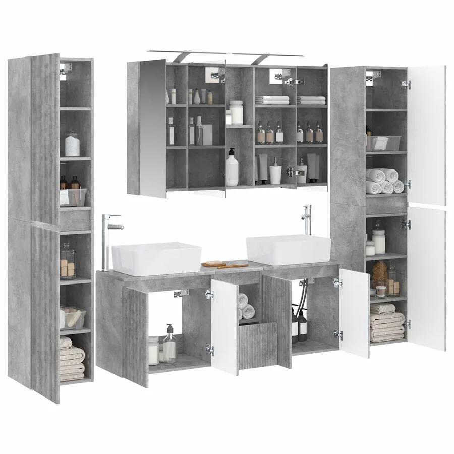 Ensemble de mobilier de salle de bain 6 pcs Gris béton - 3